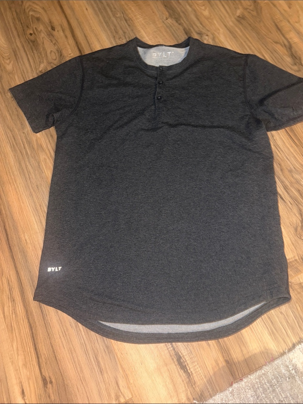 BYLT Premium Basics Men’s Black/grey Drop Cut Lux Henley Short Sleeve | Size L